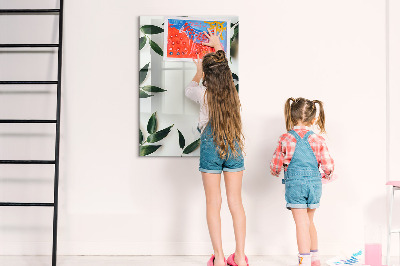 Glazen magneetbord met decoratieve print Groen bladframe