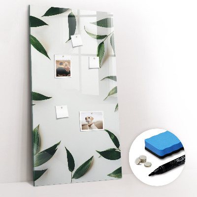 Glazen magneetbord met decoratieve print Groen bladframe