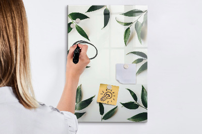 Glazen magneetbord met decoratieve print Groen bladframe