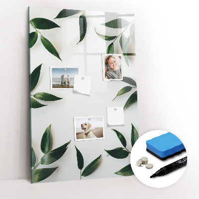 Glazen magneetbord met decoratieve print Groen bladframe