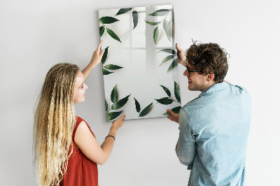 Glazen magneetbord met decoratieve print Groen bladframe