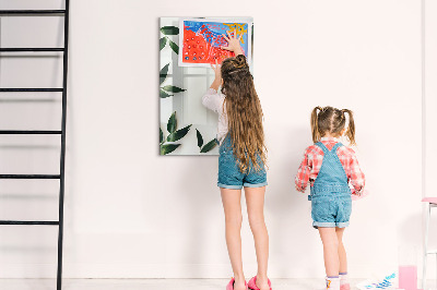 Glazen magneetbord met decoratieve print Groen bladframe