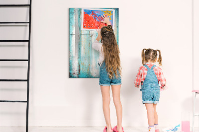 Wandbord van glas magnetisch en uitwisbaar Vintage hout