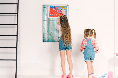 Wandbord van glas magnetisch en uitwisbaar Vintage hout