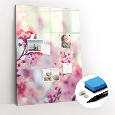 Magnetisch memobord van glas voor aan de muur Lentebloemen