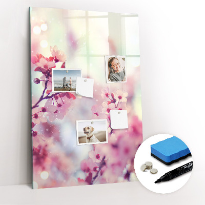 Magnetisch memobord van glas voor aan de muur Lentebloemen