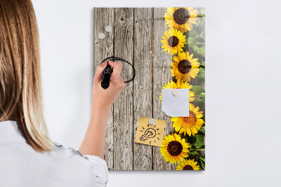 Glazen magneetbord met decoratieve print Zonnebloemen van hout