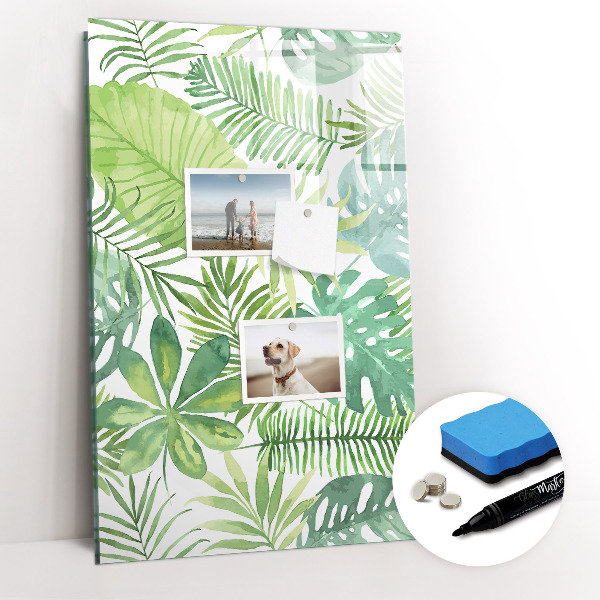 Glazen magneetbord met decoratieve print Aquarelbladeren