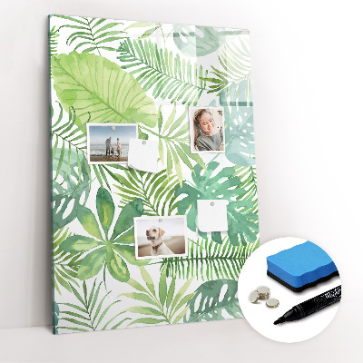 Glazen magneetbord met decoratieve print Aquarelbladeren