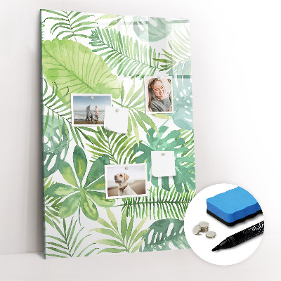 Glazen magneetbord met decoratieve print Aquarelbladeren