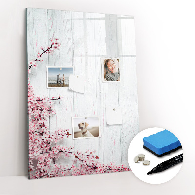 Magnetisch memobord van glas voor aan de muur Bloemen op hout