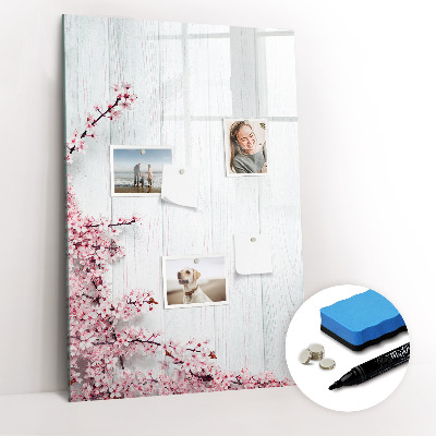 Magnetisch memobord van glas voor aan de muur Bloemen op hout