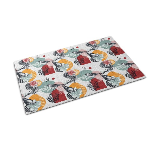 Deurmat voor buiten Vogels en bloemenpatroon