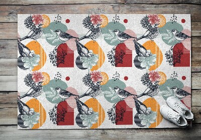 Deurmat voor buiten Vogels en bloemenpatroon