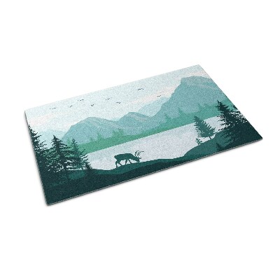 Schoonloopmat Hert met bergen op de achtergrond