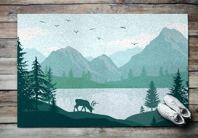 Schoonloopmat Hert met bergen op de achtergrond