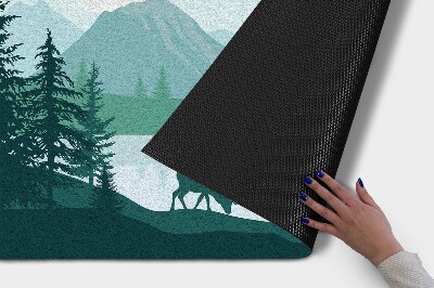 Schoonloopmat Hert met bergen op de achtergrond