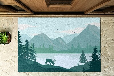 Schoonloopmat Hert met bergen op de achtergrond