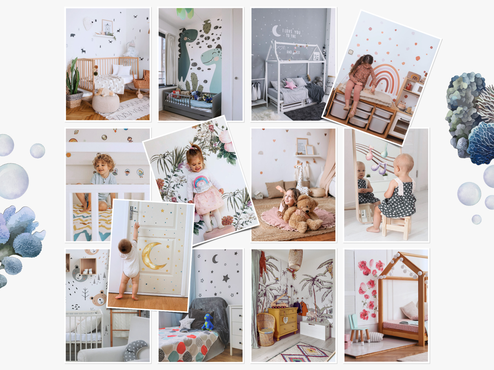 Collage van contourgesneden stickers voor creatieve patroonindeling