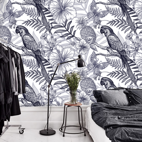 Fotobehang met papegaaien – kleurrijke en tropische wanddecoratie 