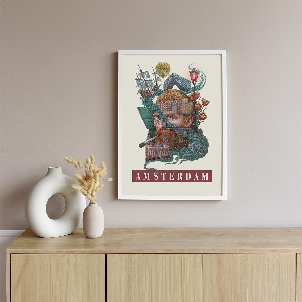 Artistieke schilderijen in witte lijst 